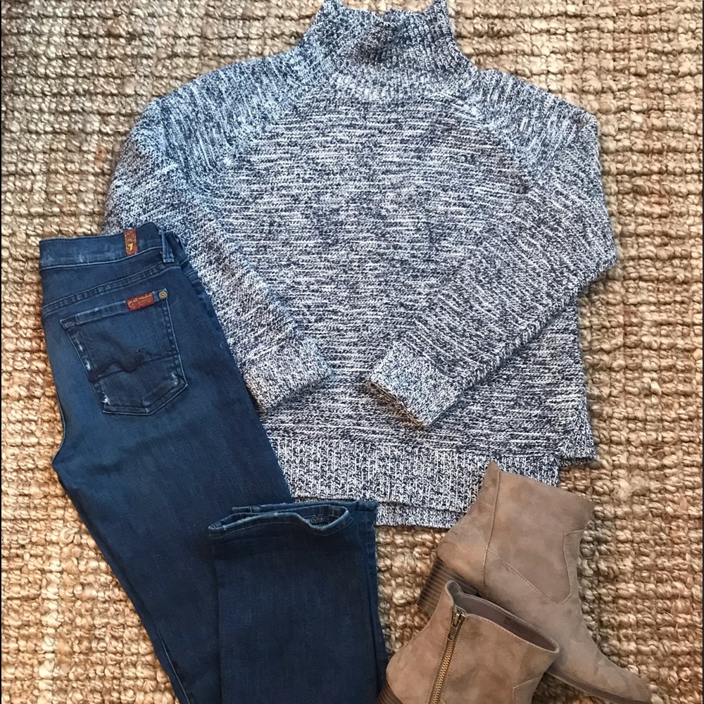 Madewell Mockneck Navy/Cream Marled Knit Sweater-S